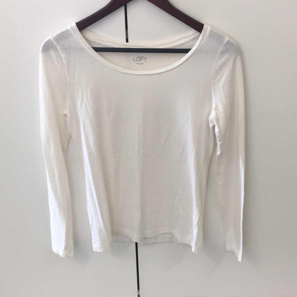 Ann Taylor Loft Long Sleeve T-Shirt Ivory, Small